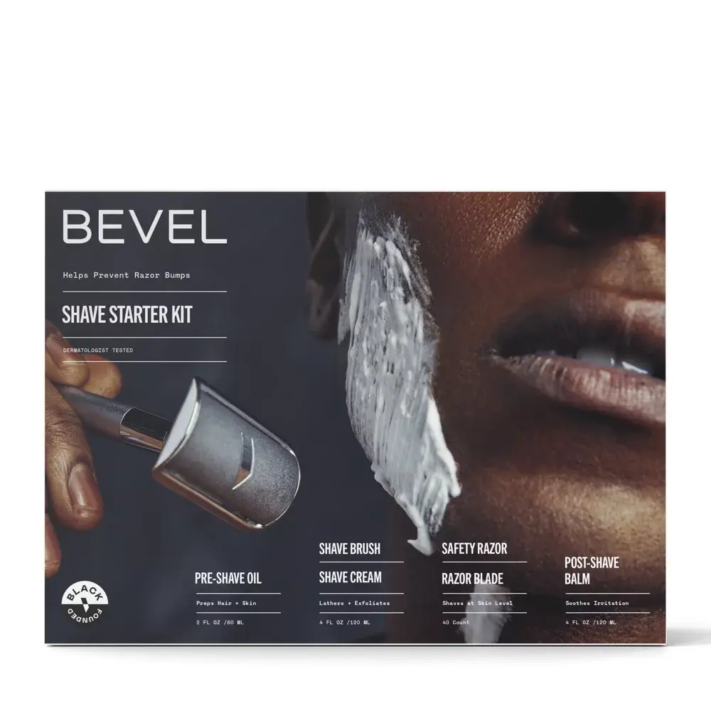 Bevel Men's Shave Kit - Safety Razor Shave Brush Shave Cream Pre Shave Oil Post Shave Balm and 20 Blades - 6ct