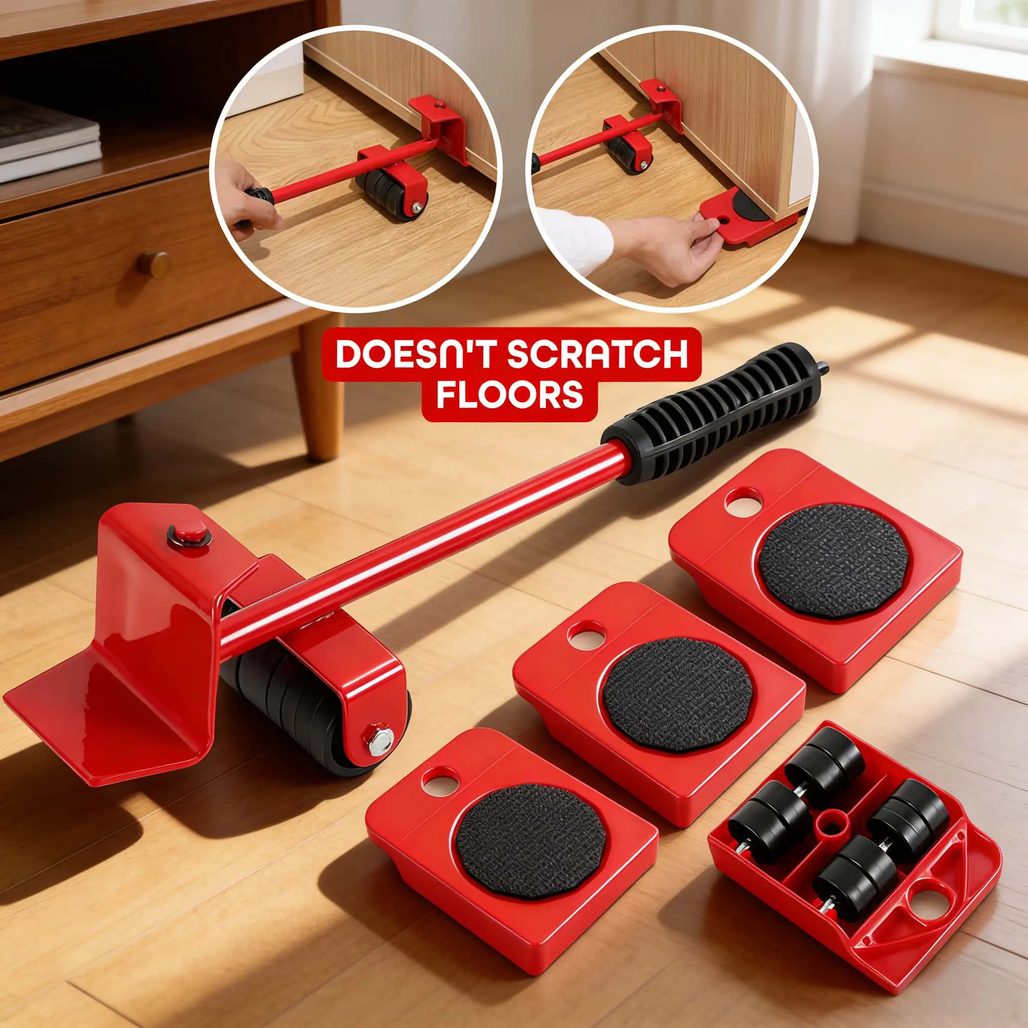 Furniture Mover and Lifter Set with 360° Swivel Plates Wheels, 600 Lbs Capacity Floor-Safe Heavy-Item Dolly, Peel-Stick Pads That Doesn’t Scratch Floors, Includes Corner Brackets & Wire Hole Covers | TikTokShopSpringGlowUp (for Moving Furniture)