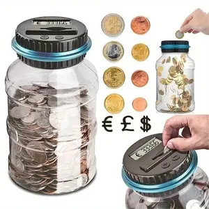 1pc Large Automatic Coin Counting Jar, Coin Counter with LCD Screen - Clear Glass Money Saver with Digital Display, Black ABS Lid & Base, Perfect for Halloween, Thanksgiving, or New Year Gifts