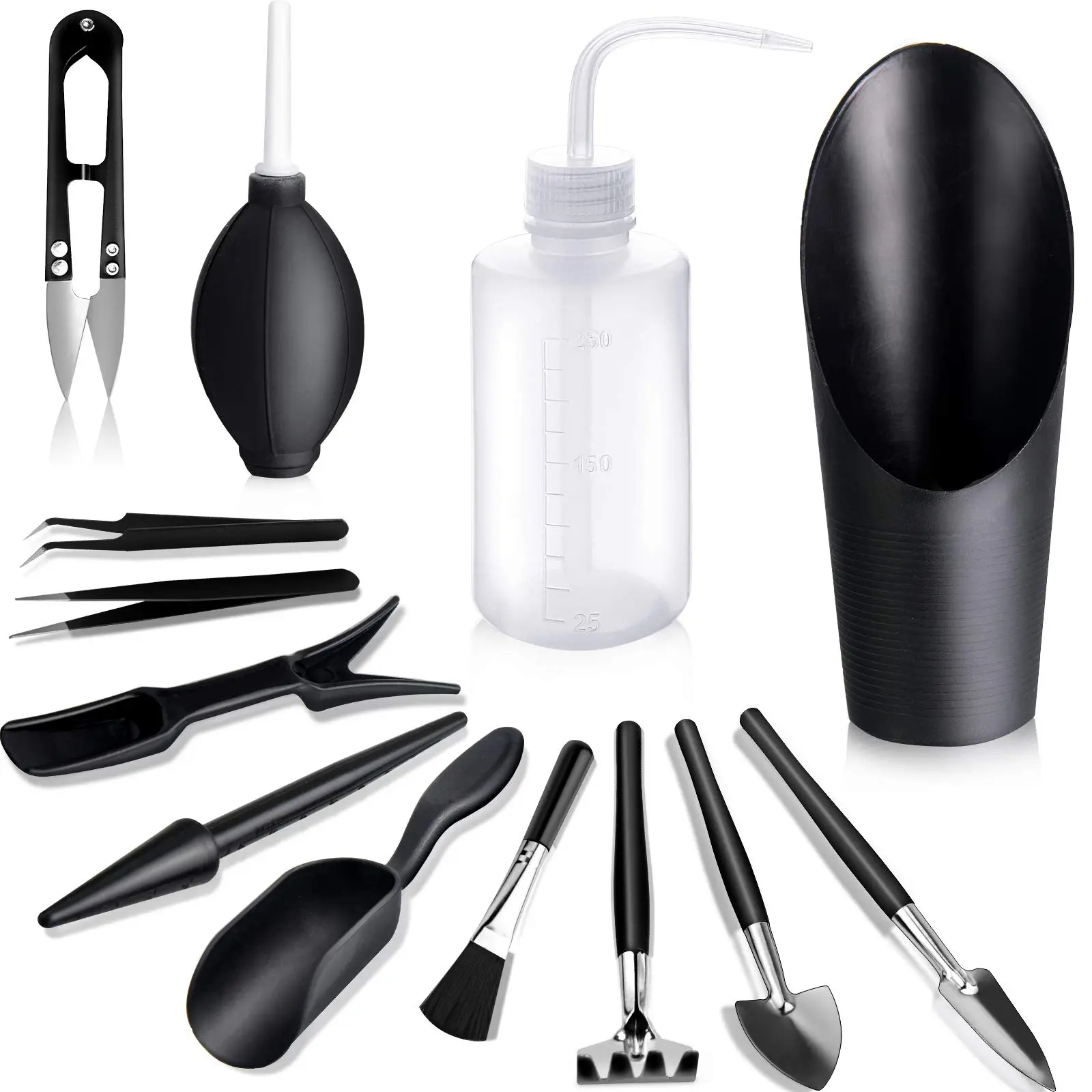 13PCS Succulent Tools, Mini Garden Tool Set, Transplanting Tools Set, Succulent Care kit for Succulent Miniature Gardening Plant, Black
