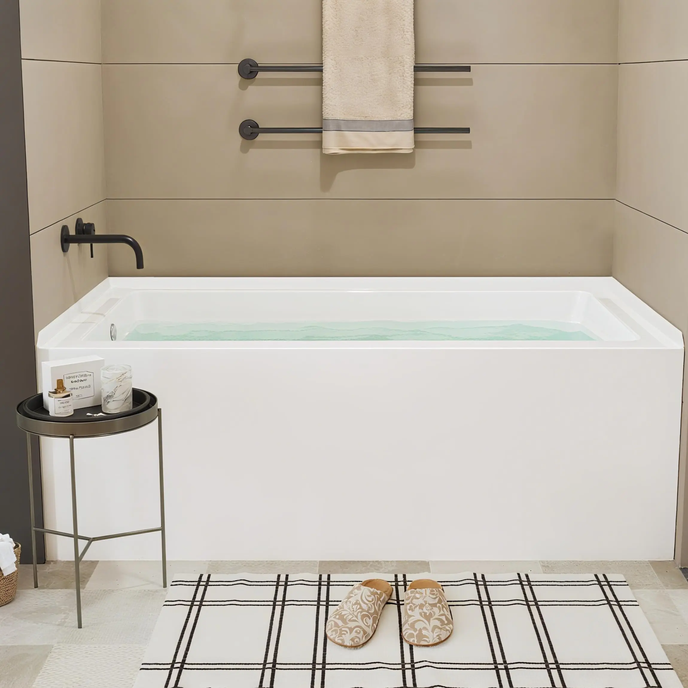 Garvee Alcove Soaking Tub 60"x 32", Rectangular Bathtub with Integral Apron Front, Features Left-Side Drain and Brushed Nickel Drain System in Glossy White
