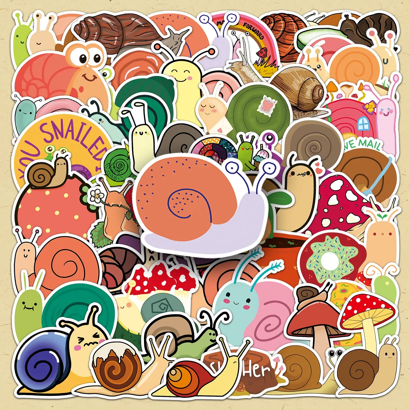 Cartoon Snail Pattern Sticker, 100pcs/set Cute Repeatable Self Adhesive Decorative Sticker, DIY Decals for Water Bottle, Laptop, Cellphone, Phone Case, Accessories