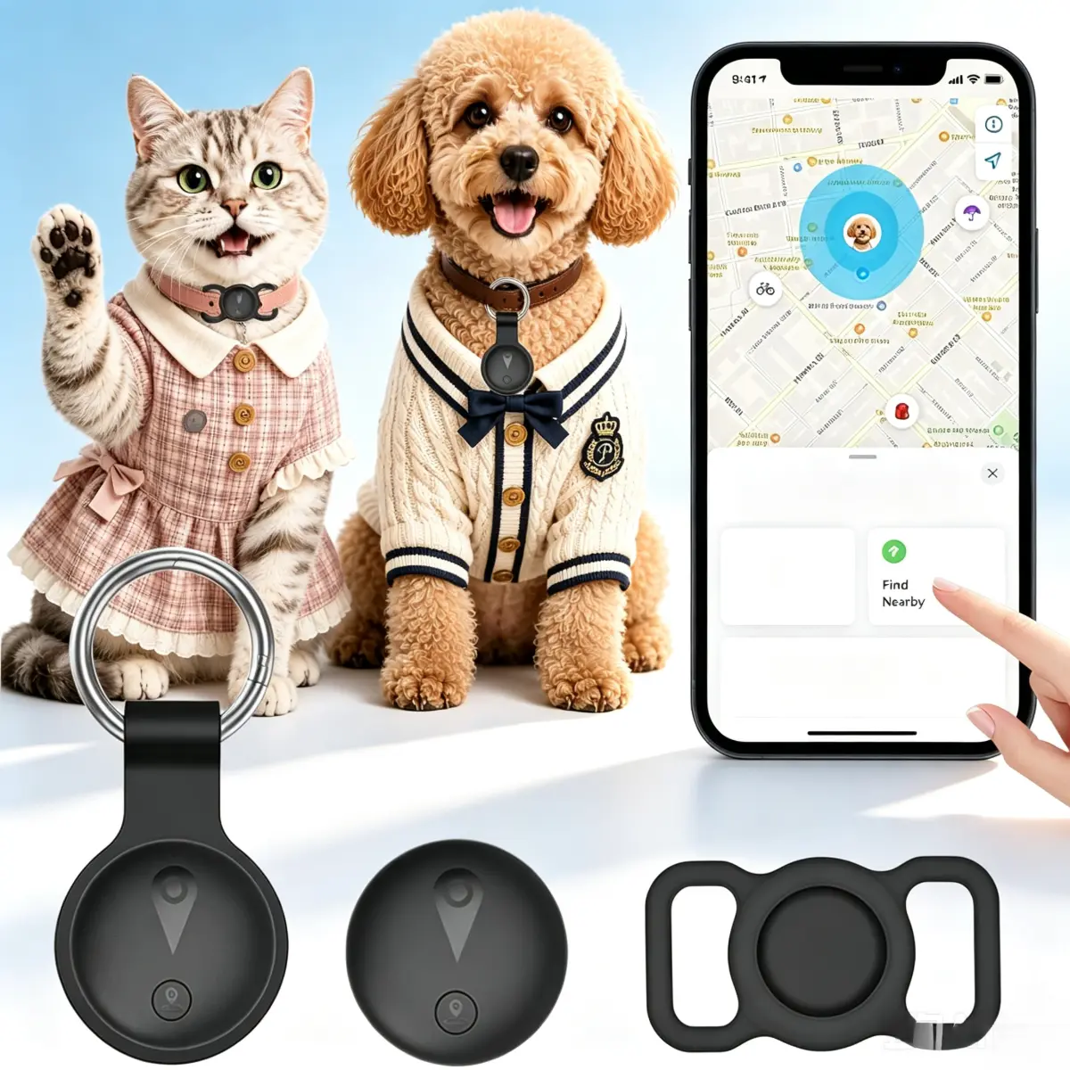 Pet GPS Tracker for Dogs,Smart Mini Location Collar Trackers for Cats,Works with iOS Find My,No Monthly Fee Subscription,IP68 Waterproof Real-Time Global Tracking Anti-Lost Device