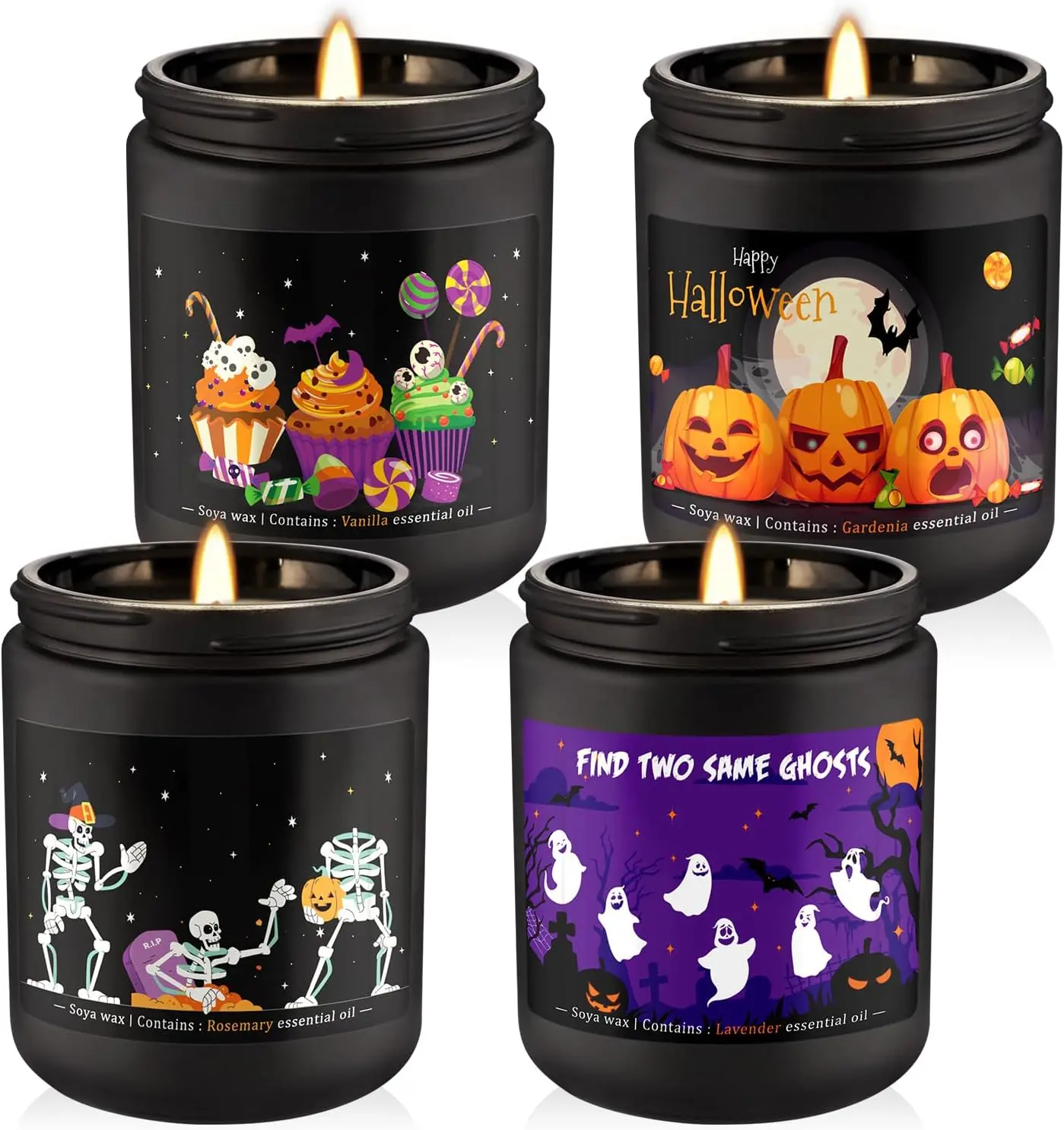 Halloween Gift 4 Pack 8oz Halloween Scented Candles – Soy Wax Aromatherapy Candle Gift Set for Women & Men, Autumn Home Fragrance, Spooky Halloween Home Decor & Themed Party Decorations