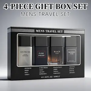 Men's Travel Set - 4-Piece Set Eau De Toilette Spray Gift Box with Long Lasting Fragrance - Perfect for Holidays, Dating, Daily Life & Parties - 1.02 Fl Oz Each Bottle