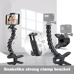 Jaws Flex Clamp & Base Screw & Cell Phone Clip, Flexible Clamp Mount with Adjustable Gooseneck, Strong Clamp Bracket, Gooseneck Neck Flex Clamp Mount Holder for Gopro DJI Osmo Yi Action Camera, Photography Tool