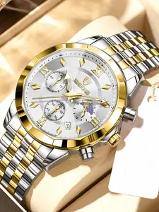 BINBOND B7905 Quartz Men's Watch 30M Waterproof Original Watch For Men Moon Phase Date Luminous Wristwatch, Quartz Analog Wristwatch, Casual Trendy Wristwatch, Casual Business RoundQuartz Watch, Fashion Watch for Party, with Box