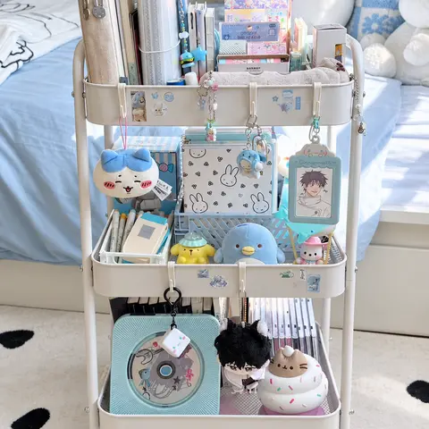 White Heavy Duty 3-Tier ABS Plastic Adjustable Rolling Organizer Storage Cart - 2/3 Layer Shelves, 360° Rotatable Wheels, Metal Slim Space-Saving Rack, Mesh Clean-Easy Drainage Bottom, 3-Compartment Utility Cart for Kitchen Organization
