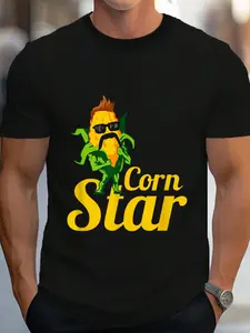 100% Cotton Funny Corn Star Sunglasses Mustache Maize T-Shirt Women's Men's Graphic Tee Crew Neck summer vacation Tops