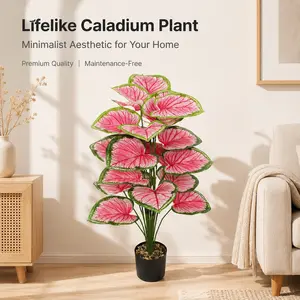 Artificial Pink Taro Plant 18 Heads 29.53in - Lifelike Faux Foliage | No Maintenance Decorative Leaves for Home Office Indoor Outdoor Decor