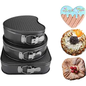 3pcs Carbon Steel Cake Molds Set, Round, Non-Stick Coating, Spring Clip Design, High Temperature Resistant, Easy Clean, Non Toxic Bakeware, Perfect for Festive Cakes, High Quality Bakeware