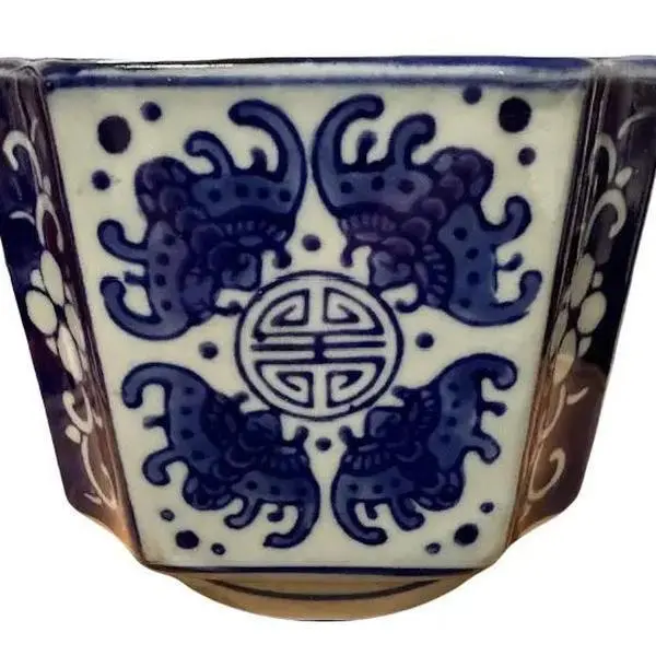 Porcelain Vintage Blue and White Planter with Intricate Dragon Design and Traditional Chinese Motifs