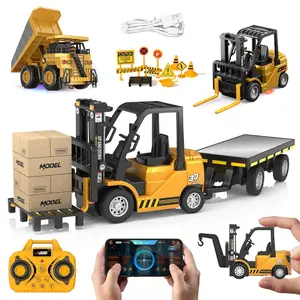 1:64 Alloy Remote Control Engineering Vehicle Set, 2.4g Remote + APP Dual Control, Forklift/truck with Sound Light, Kids Toy Gift, Remote Control Trucks, RC Construction Vehicles, Remote Control Forklifts