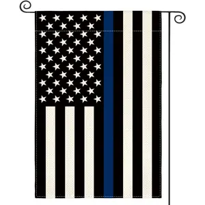 Thin Blue Line American Flag Garden Flag 12x18in, Double-Sided Police Support Yard Decor, USA Patriotic Law Enforcement Tribute Banner