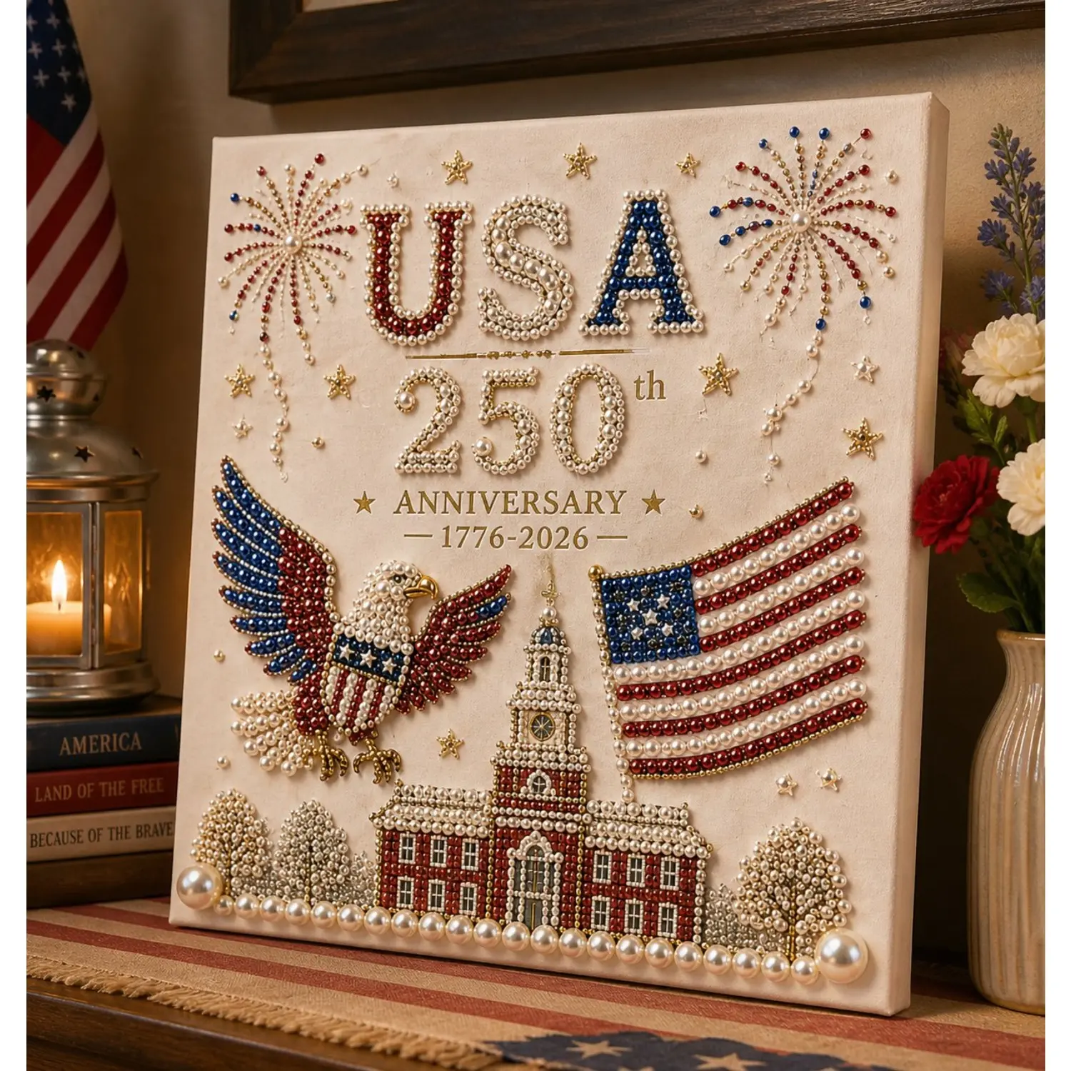 DIY Pearl Painting Kit, Exquisite Pearl Art Celebrating the 250th Anniversary of the Founding of the United States, Suitable for Beginners to Create Textured Pearl Paintings, DIY Painting Supplies, Crafts