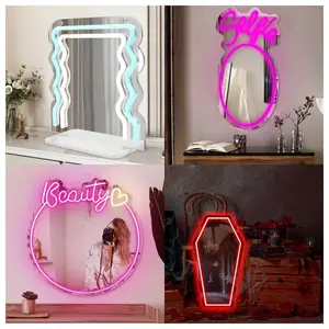Mirror Neon Lights, Halloween Makeup Mirror, Neon Acrylic Mirror, Led Lighted Mirror, LED Lit, USB Powered, Adjustable LED Neon Light, Wall Mount Decorative Art Lamp, Bar Nightclub Decoration