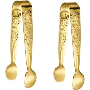 2 Pcs Ice Tongs, 4.1 Inch Gold Figure Stainless Steel Sugar Cube Tongs for Bar, Desserts, Tea, Coffee Party and Appetizers (2, gold)