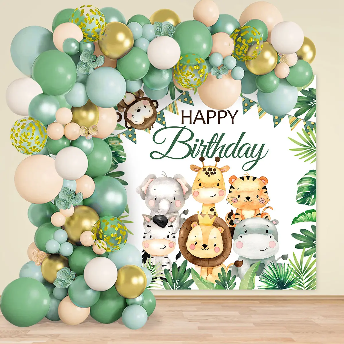 Jungle Animal Balloon Background Set with Balloon Arch Decoration, Jungle Safari Party Supplies for Kids’ Boy Birthday & Baby Shower, Balloon Arch Backdrop, Party Balloons Decorations