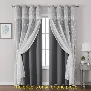 Korean Style Simple Light Blocking Embossed Vine Leaf, New Double Layer Embroidered Sheer Fabric, Full Sun Block UV Protection, Home Decoration Curtain