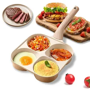 Multifunction Non-stick 4 Hole Breakfast Frying Pan with Handle, Egg Pancake Burger Toast Sandwich Skillet, Easy Clean Divided Cooking Pan for Quick Home Cooking, Compatible with Gas Stove & Induction Cooktop hot pot