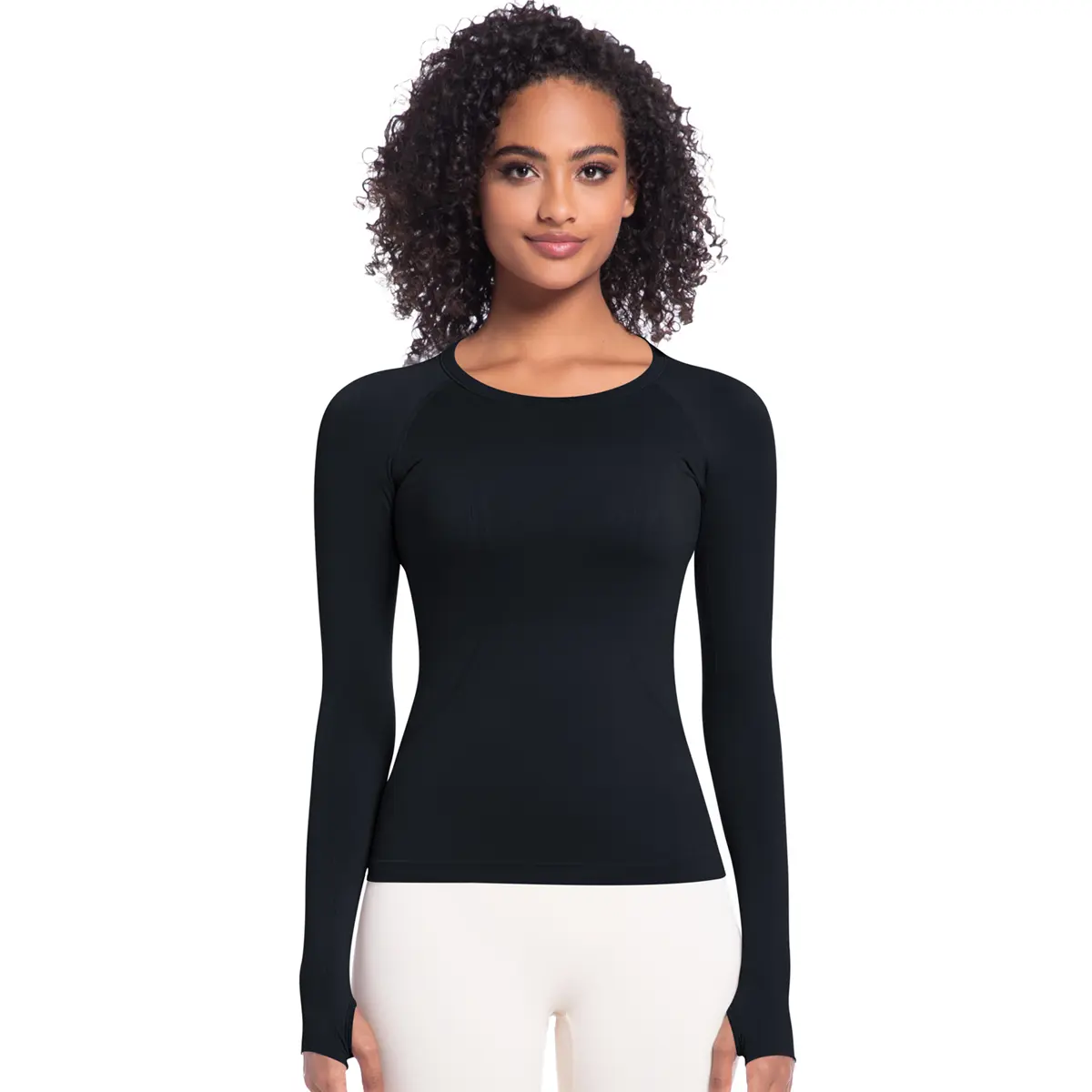 Women’s quick-dry warm solid long-sleeve t shirt seamless full-length yoga top for running fitness breathable Long Sleeve Compression Shirts Dry Fit Workout Athletic Cooling Tops for Yoga Running Gym