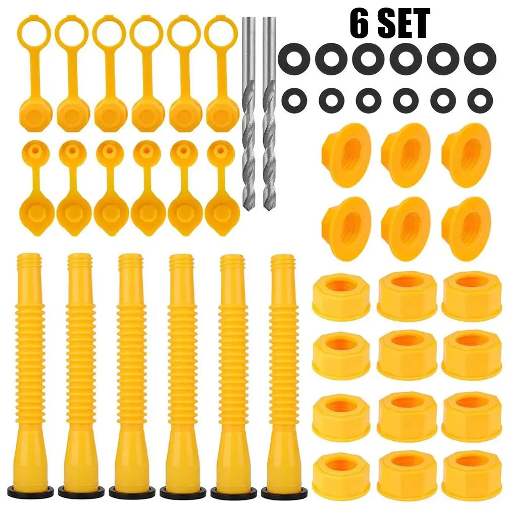 Old Style Gas Can Spout Replacement Kit, 6 Set Fuel Nozzle with Threaded Cap & Rubber Gaskets, Universal 1.7-1.82in Mouth, Leakproof Vent Kit for Outdoor Gas Fuel Containers