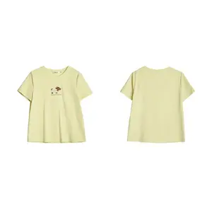 Mustard Yellow Sequin Embroidered T-Shirt for Women | Stretchy Knit Pullover | Chic Summer Top | OLrain O57XT96806