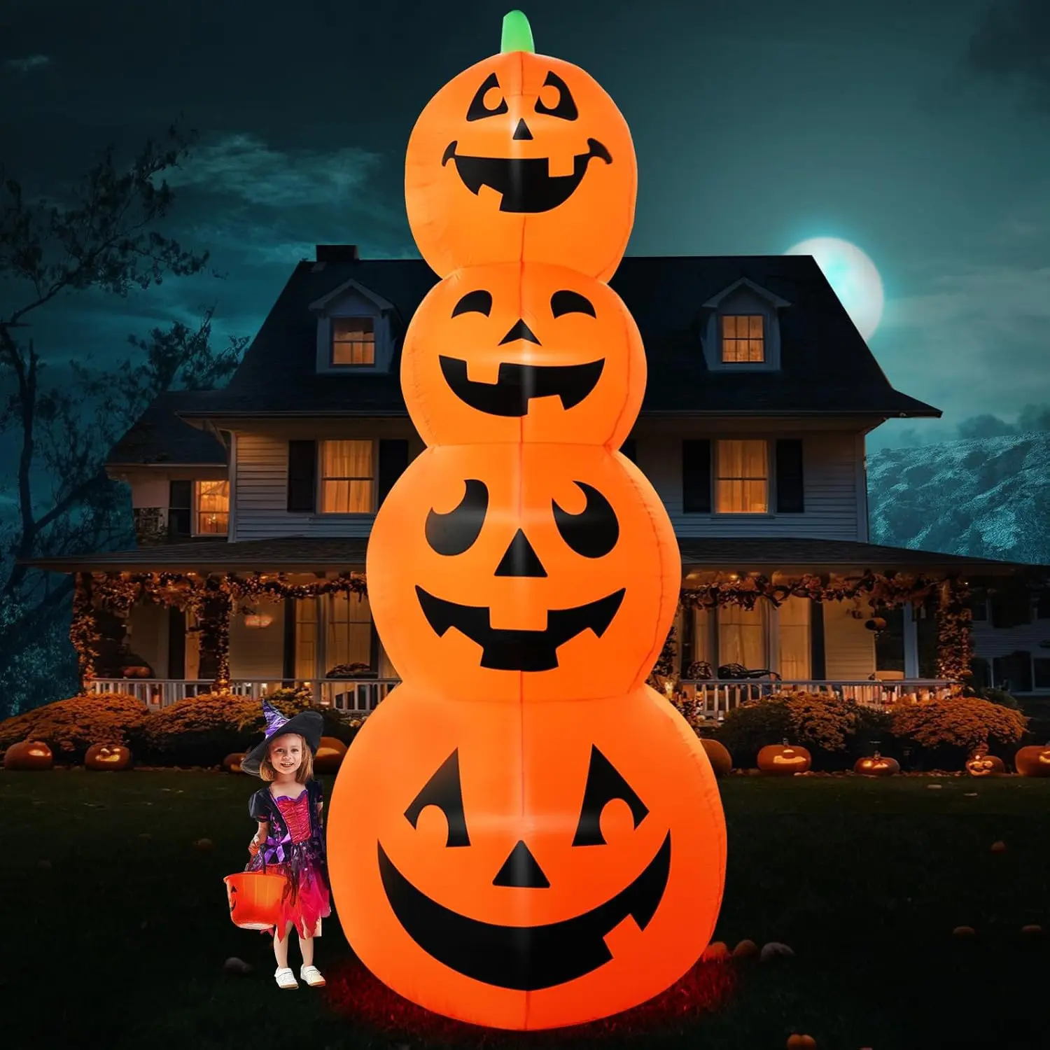 12FT Giant Halloween Inflatable Stacked Pumpkin Decoration, Halloween Blows up Pumpkins Inflatable Built-in LEDs for Halloween Inflatables Outdoor Decoration Party Haunted House Lawn Decorspooky season decor, spooky yard decor, halloween yard decor, hallo