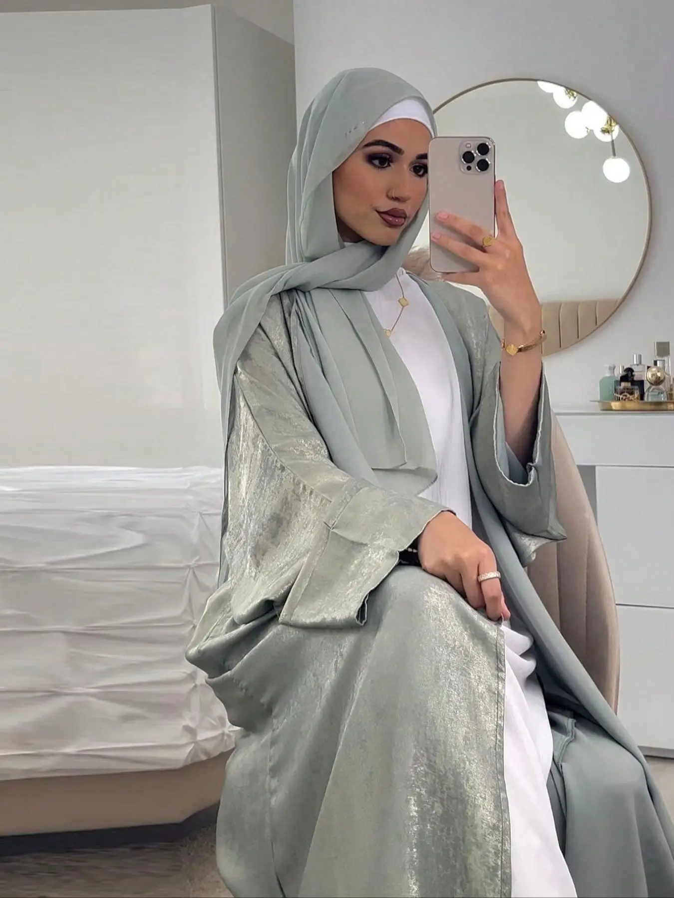 Women's Solid Color Long Sleeve Open Front Abaya, Modesty Style Elegant Muslim Arabic Clothing for Daily Wear, Ladies Islamic Clothing for All Seasons