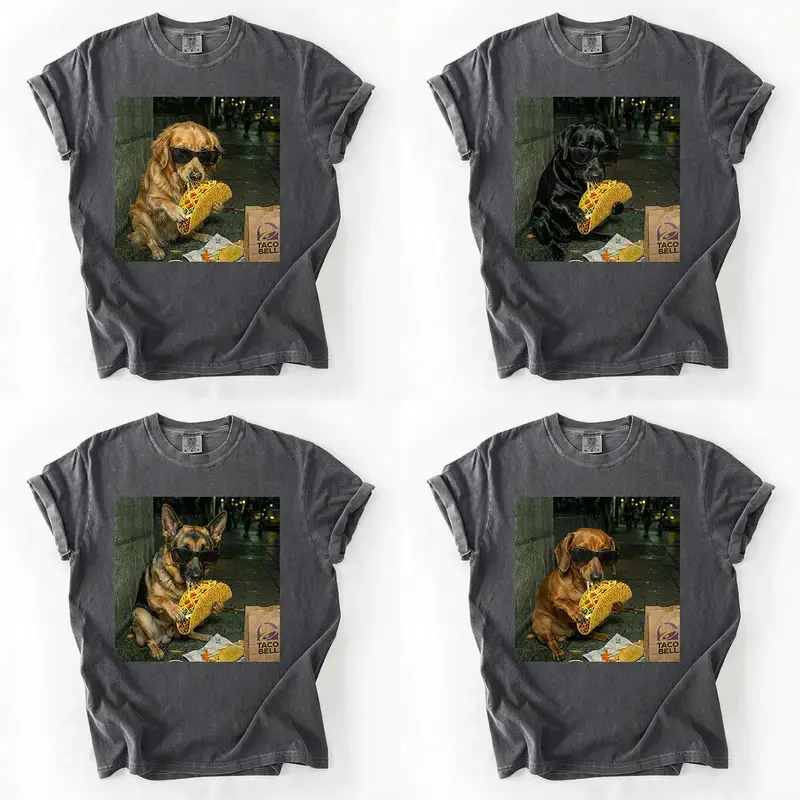 Comfort Colors Funny Dog Shirt, 50+ Dog Eating Tacos Shirt | Cute Dog Eating Tacos Graphic Tee | Dachshund & Dog Lover Outfit | Vintage Pet Humor Shirt