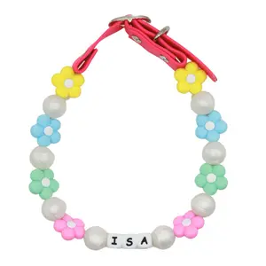 Custom Flower Name Collar for Dogs-Adjustable  Spring Necklace-Handmade in the USA-Small,Medium and Large Pets-Personalized Pastel Cute Bead Colors