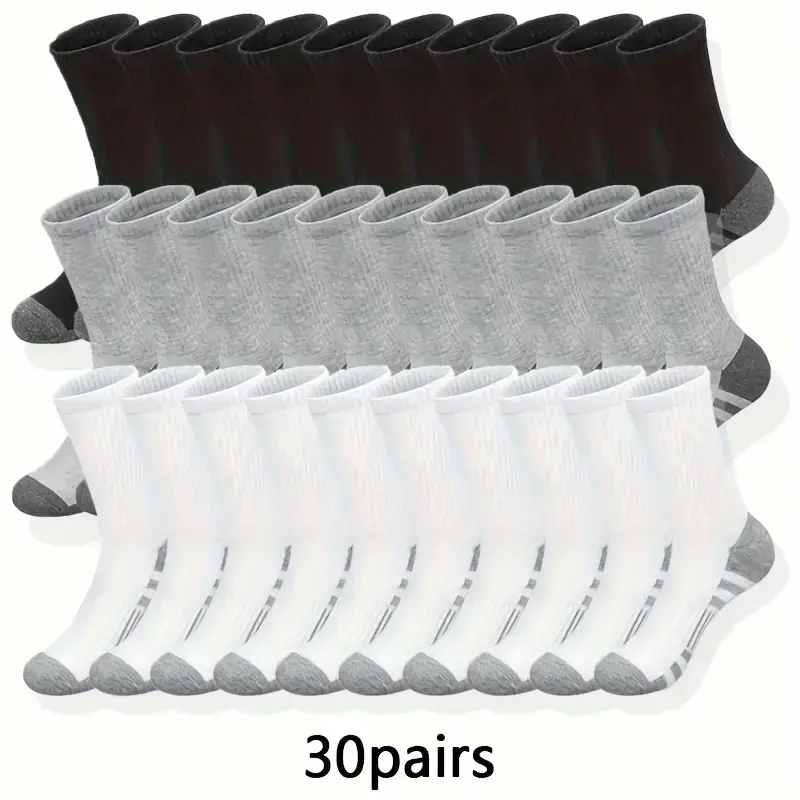 Women's 30-Pair Solid Color Mid-Calf Socks - Comfortable, Breathable Thermal Socks Set for Casual Autumn & Winter Wear, Lady, Solid Color Socks