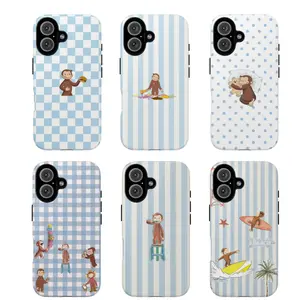 Cute Blue Striped Monkey Phone Case, Curious Georgee Phoe=ne Cover, Playful Design for a Fun and Cheerful Look, gift for fans,for IPhone 17 Air 16 15 14 Plus 13 12 11 Max Pro Samsung galaxy Ultra 22 23 24 25 26