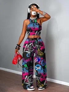 New Summer Casual Sporty Style Round Neck Patchwork 23 Number Slogan Print Short Sleeve T-Shirt + Shorts Sportswear Set for Women