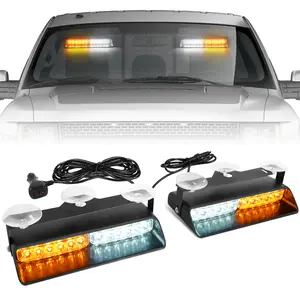 2 in 1 Emergency Dash Strobe Lights, Interior Windshield Lights Amber White Warning Safety Flashing w/Suction Cups for Construction Vehicles, Trucks, Car, Tow/Plow Truck