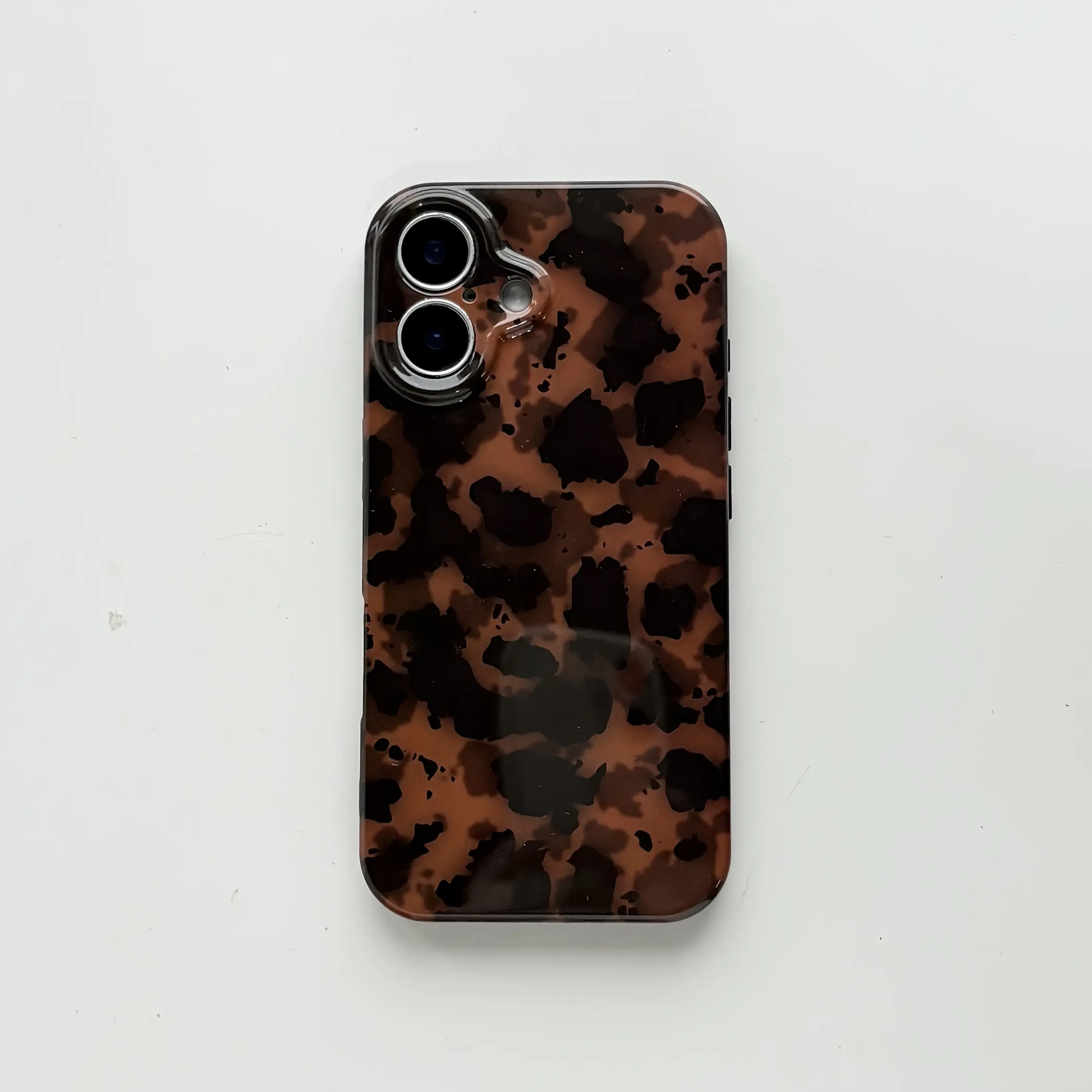 Autumn Winter Vintage Tortoiseshell Amber Leopard Phone Case for iPhone 12-16 Pro Max |   Soft TPU, Glossy Dark Finish, Shockproof & Protective