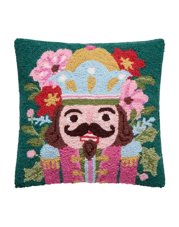 Peking Handicraft 31AV997C16SQ 16 x 16 in. Holiday Nutcracker Poly Filled Hook Pillow