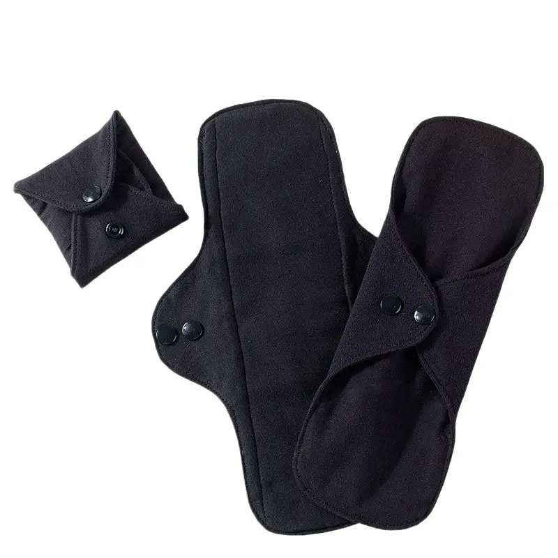 Black pure cotton washable reusable sanitary pads with wings, menstrual pads, maternity, postpartum and elderly sanitary pads, urine pads, Absorbent reusable pads