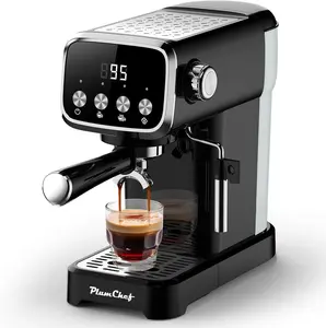 Plum chef Slim Design 20 Bar Espresso Machine with Milk Frother, Digital Temperature Display & 43oz Removable Tank, Compact Home Coffee Maker (Buttons)