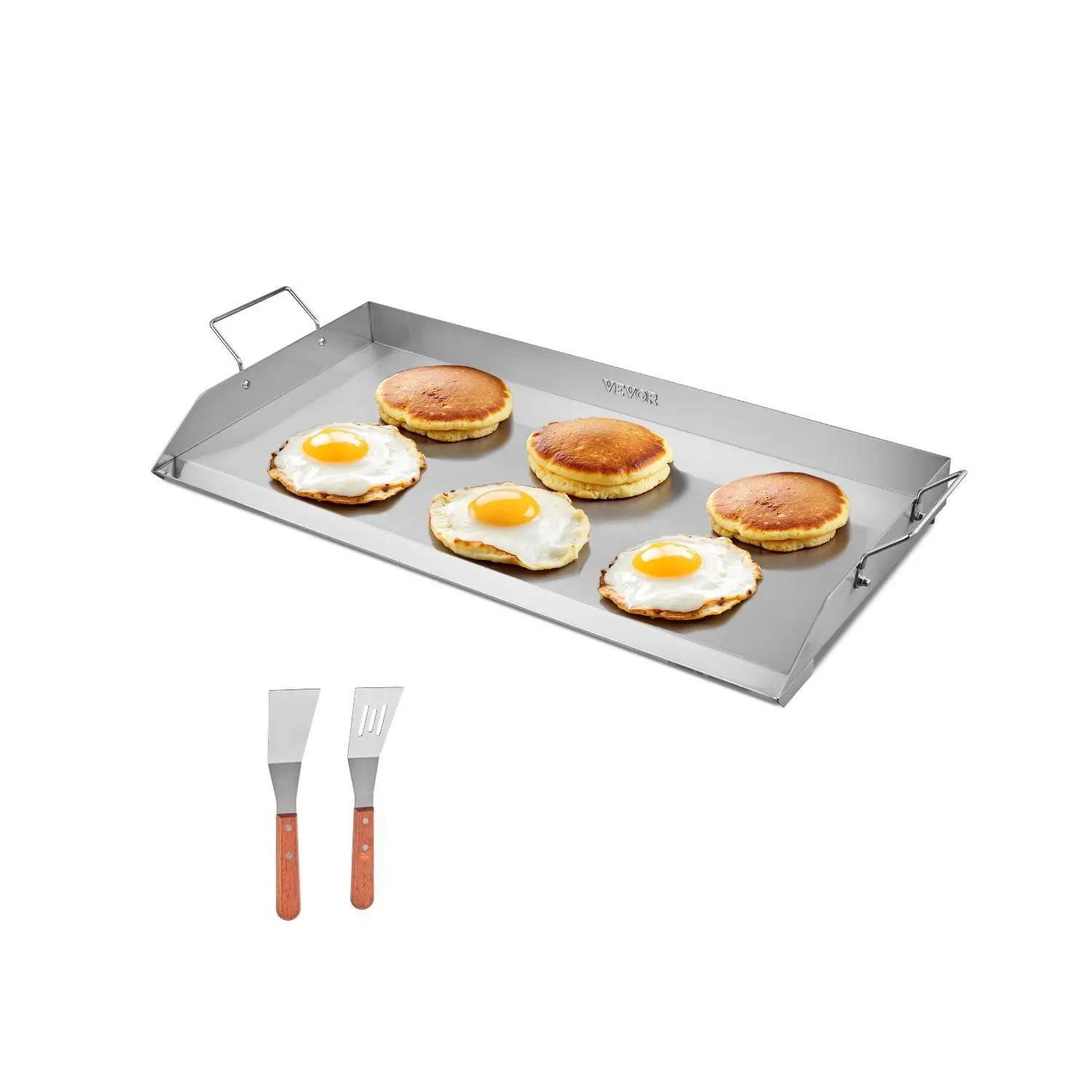【SummerFinds】VEVOR Sturdy Stainless Steel Rectangle Griddle Gas Grill, 32x16 in Large Cooking Area, High Heat Resistant Flat Top Plate with Handle, Drip Holes & Grease Trough, Universal Fit for Most Stovetops, Ideal for Family & Guests, Healthier Meals