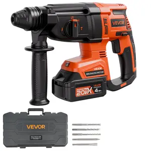 VEVOR 20V Brushless Cordless Hammer Drill, TikTokShopBlackFriday, Lithium-Ion 1.1 Inch Rotary Hammer Driver, SDS-Plus Electric Lightweight Power Tool Kit with Battery and Charger, 4 Functions, 1200 RPM, 5300 BPM
