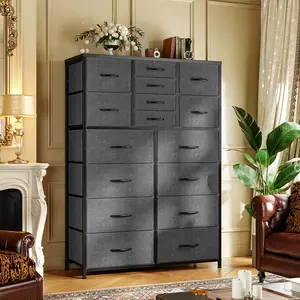 RaybeeFurniture 16 Drawer Dresser for Bedroom, Chest of Drawers with Fabric Bins, Sturdy Metal Frame, Wood Tabletop Storage Organizer for Guest Room, Closet, Entryway