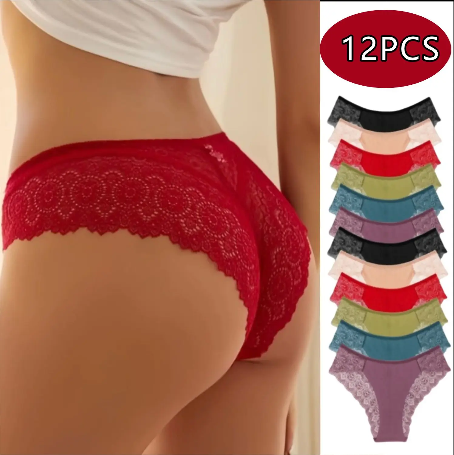 Quietlake Women's Sexy Lace Underwear Set, Fitted Comfortable Breathable Panties, Multi-Color Hollow-Out Lingerie for Women's Daily Wear, Lace-Trim Panties, Fashion Comfy Underwear