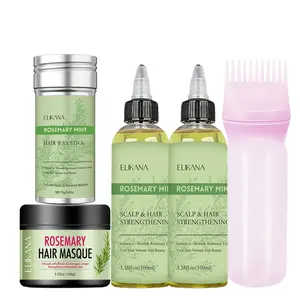 Rosemary Mint Essential Oil Set, Rich in Argan Oil & Peppermint Oil, Hair Nutrient Liquid, anti frizz and nourishes split hair, deeply moisturizes and restores hair vitality. (including hair wax stick, hair mask, essential oil, and root comb applicator)