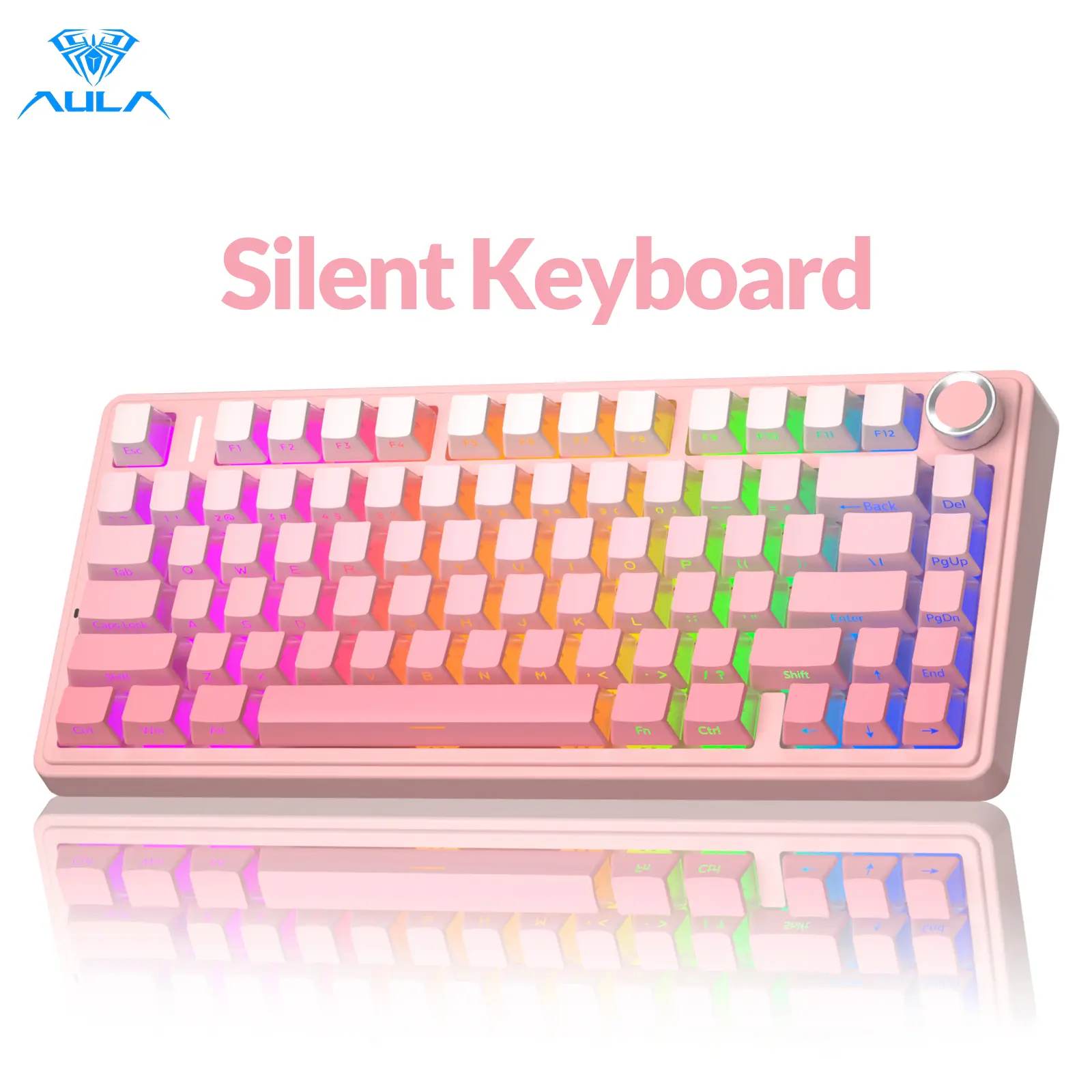 AULA F75 Pro Silent Wireless Mechanical Keyboard - Creamy Gradient Pink, Silent Feather Switches, Triple-Side Shine Keycaps, Tri-Mode BT/2.4G/USB-C, Hot Swappable, RGB Backlit 75% Creamy Model, Customizable Switches, Bluetooth, for Office & Gaming, Creamy