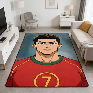 No.7 football superstar rectangular carpet, red, yellow, green contrasting cartoon floor mat, living room, bedroom anti slip and wear-resistant foot mat, hot blooded football atmosphere decorative mat suitable for ins style/sports home decoration