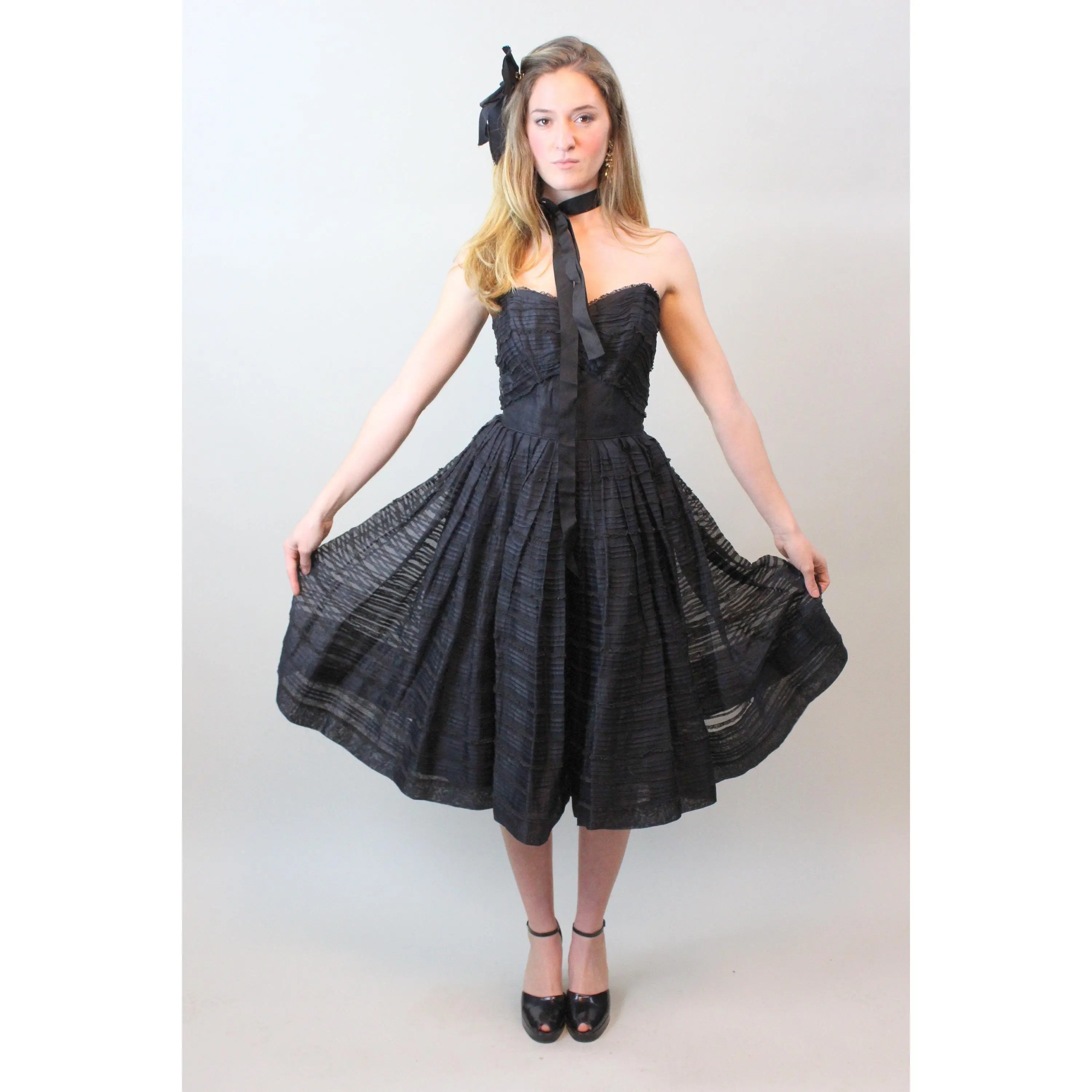1950s RAPPI silk STRAPLESS organdy dress xs | new spring summer