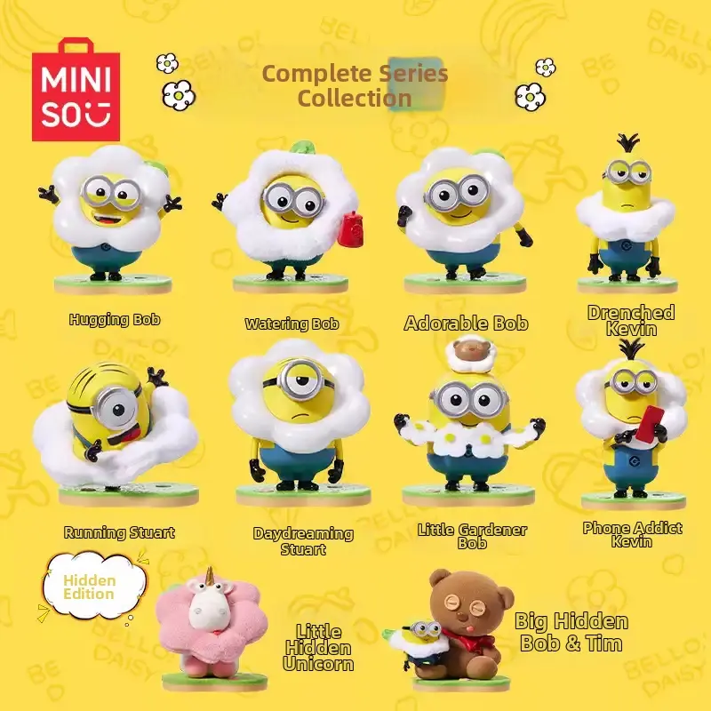 MINISO Official Minions Flower Garden Series Blind Box Figure | Summer Sale Back to School Gift | Cute Bob Stuart Kevin Anime Mystery Box Desk Decor Toy, Adorable Bob, Premium Quality