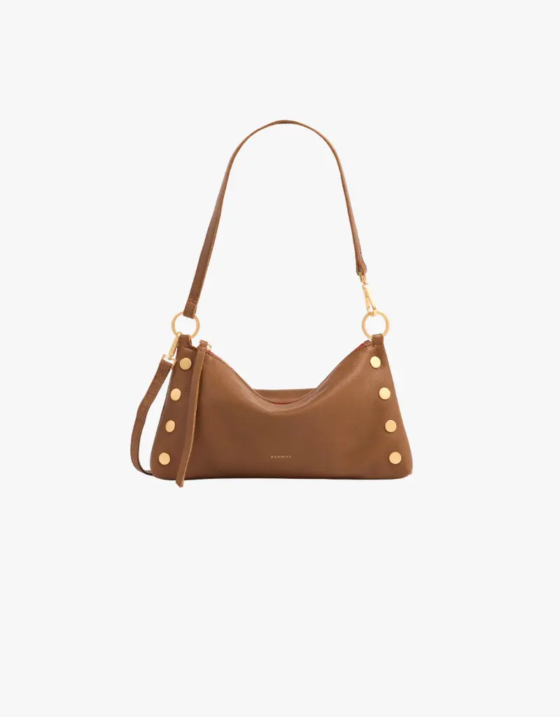 Hammitt Kyle Handbag in Mahogany Pebble & Brushed Gold with Red Zip