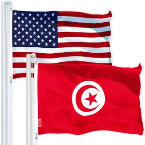 G128 Combo Pack: USA  3x5 Ft 150D Printed Stars & Tunisia (Tunisian) Flag 3x5 Ft 150D Printed